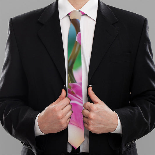 Pink Orchid Flower Print Necktie