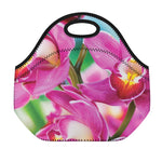 Pink Orchid Flower Print Neoprene Lunch Bag