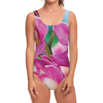 Pink Orchid Flower Print One Piece Swimsuit
