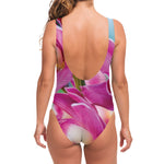 Pink Orchid Flower Print One Piece Swimsuit