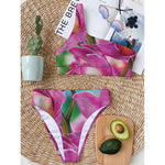 Pink Orchid Flower Print One Shoulder Bikini Top