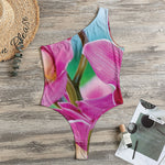 Pink Orchid Flower Print One Shoulder Bodysuit