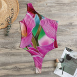 Pink Orchid Flower Print One Shoulder Bodysuit