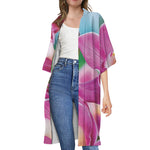 Pink Orchid Flower Print Open Front Beach Cover Up