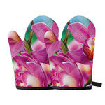 Pink Orchid Flower Print Oven Mitts