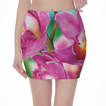 Pink Orchid Flower Print Pencil Mini Skirt