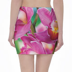 Pink Orchid Flower Print Pencil Mini Skirt