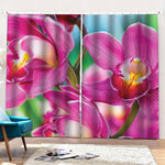 Pink Orchid Flower Print Pencil Pleat Curtains