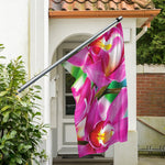 Pink Orchid Flower Print Polyester Flag