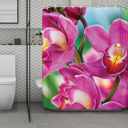 Pink Orchid Flower Print Polyester Shower Curtain