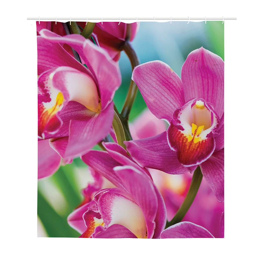 Pink Orchid Flower Print Polyester Shower Curtain