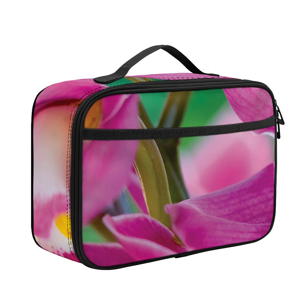 Pink Orchid Flower Print Portable Lunch Bag