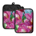 Pink Orchid Flower Print Pot Holders With Pocket