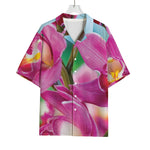 Pink Orchid Flower Print Rayon Hawaiian Shirt