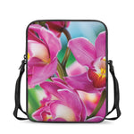 Pink Orchid Flower Print Rectangular Crossbody Bag