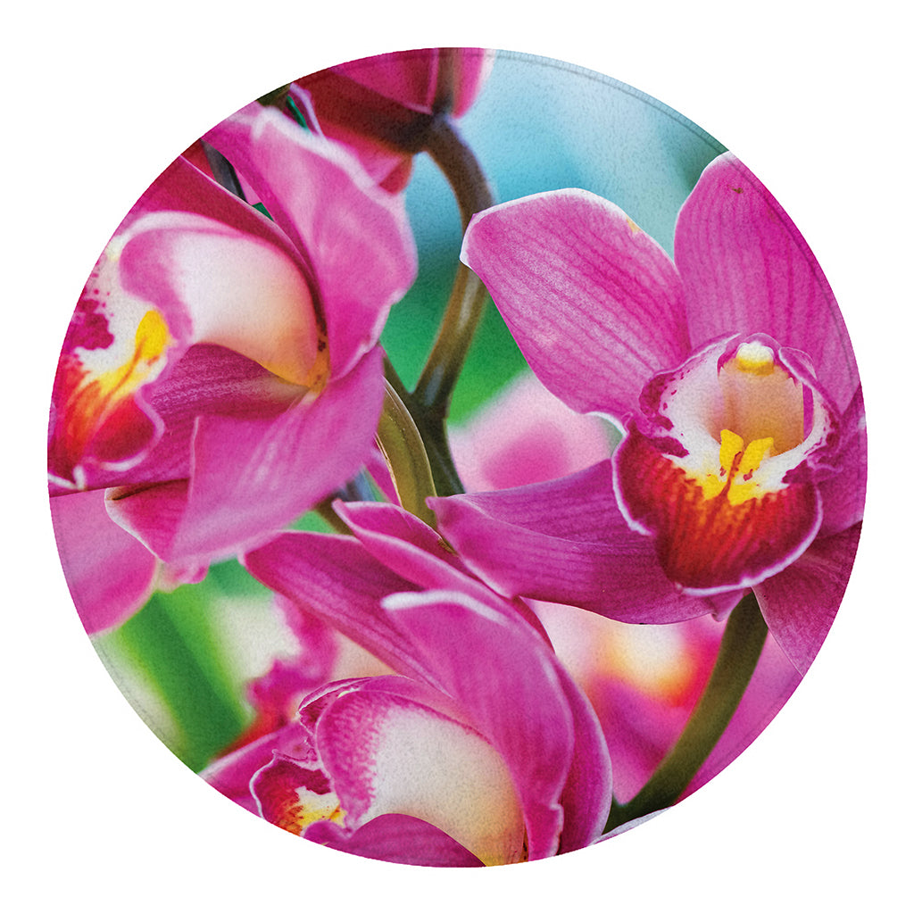 Pink Orchid Flower Print Round Blanket