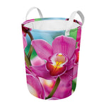 Pink Orchid Flower Print Round Laundry Basket