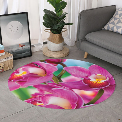 Pink Orchid Flower Print Round Rug