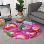 Pink Orchid Flower Print Round Rug