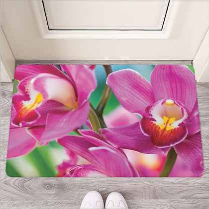 Pink Orchid Flower Print Rubber Doormat