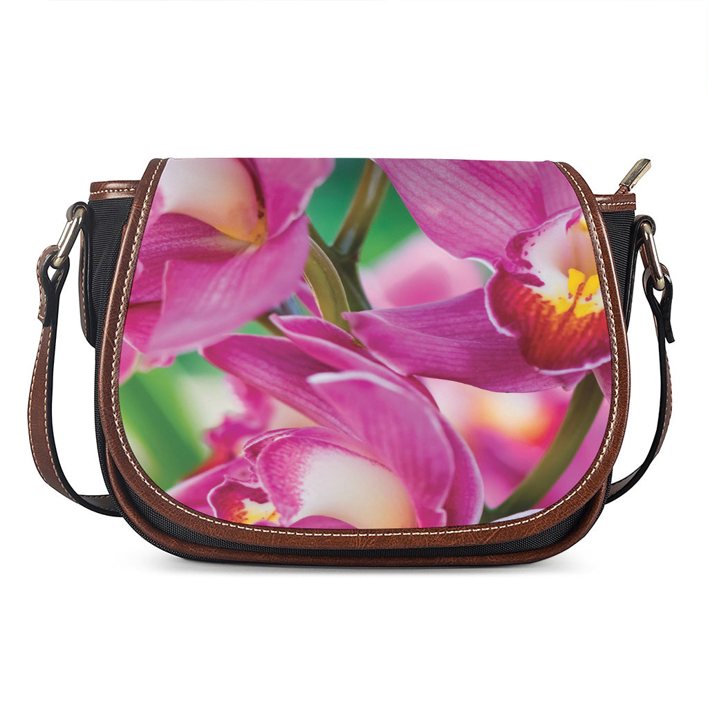 Pink Orchid Flower Print Saddle Bag