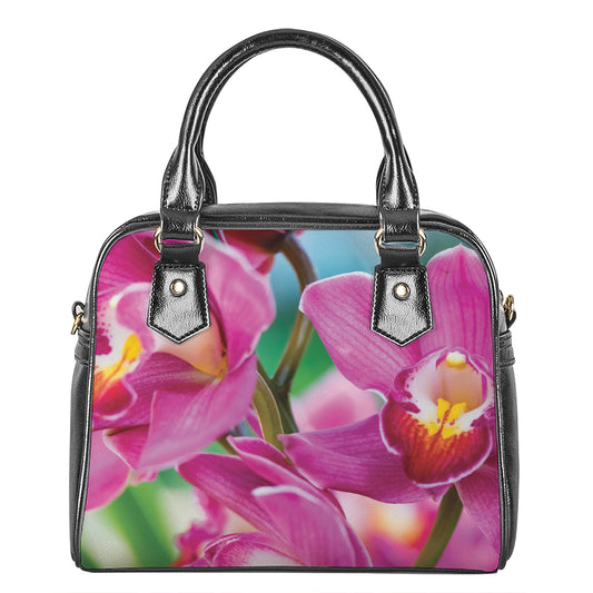 Pink Orchid Flower Print Shoulder Handbag