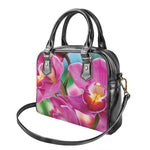 Pink Orchid Flower Print Shoulder Handbag