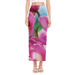 Pink Orchid Flower Print Side Slit Maxi Skirt