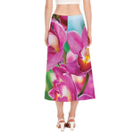 Pink Orchid Flower Print Side Slit Midi Skirt