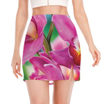 Pink Orchid Flower Print Side Slit Mini Skirt