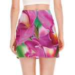 Pink Orchid Flower Print Side Slit Mini Skirt
