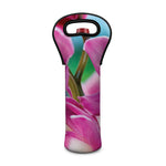 Pink Orchid Flower Print Single Neoprene Wine Tote