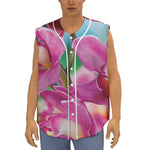 Pink Orchid Flower Print Sleeveless Baseball Jersey