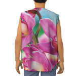 Pink Orchid Flower Print Sleeveless Baseball Jersey