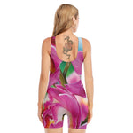 Pink Orchid Flower Print Sleeveless One Piece Swimsuit