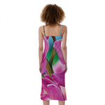 Pink Orchid Flower Print Slim Fit Midi Cami Dress