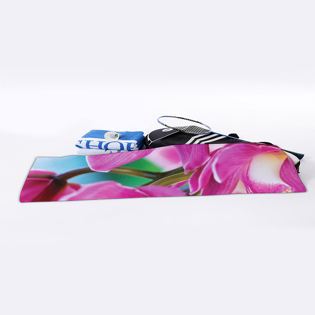 Pink Orchid Flower Print Sports Towel