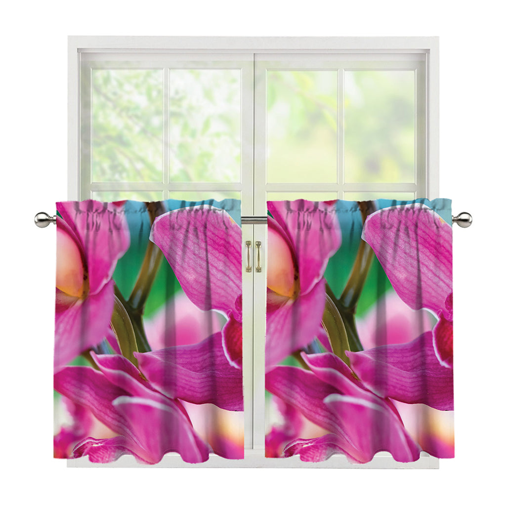 Pink Orchid Flower Print Tier Curtains