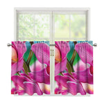 Pink Orchid Flower Print Tier Curtains