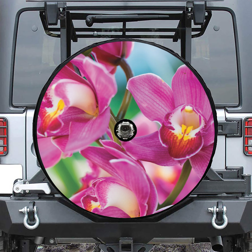 Pink Orchid Flower Print Tire Cover With Camera Hole