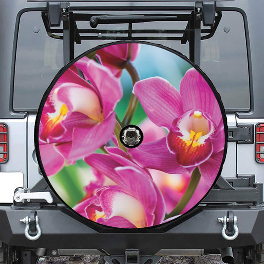 Pink Orchid Flower Print Tire Cover With Camera Hole