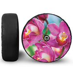 Pink Orchid Flower Print Tire Cover With Camera Hole