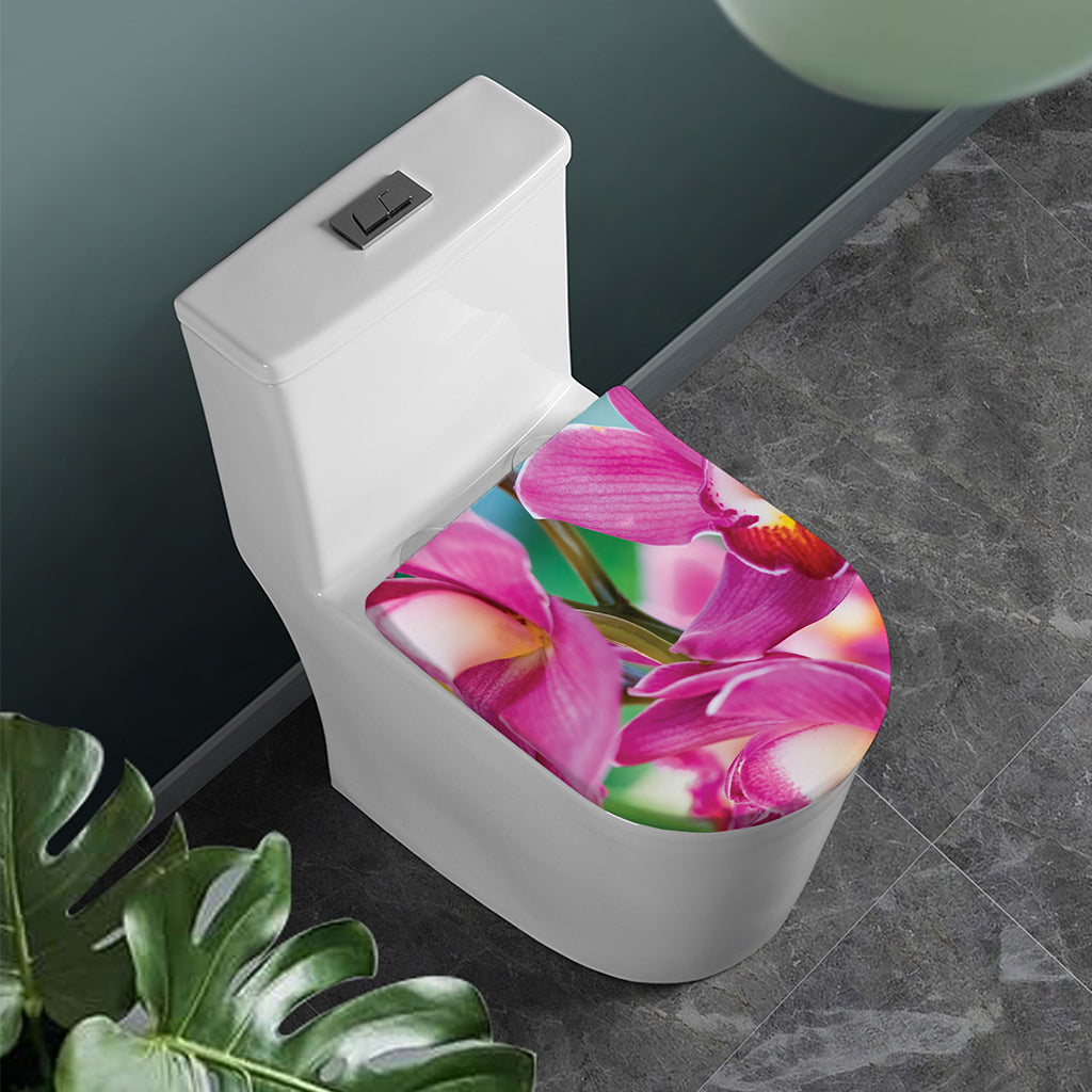 Pink Orchid Flower Print Toilet Lid Cover