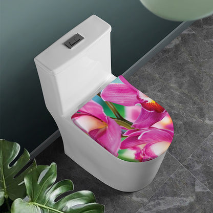 Pink Orchid Flower Print Toilet Lid Cover