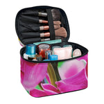 Pink Orchid Flower Print Travel Makeup Bag