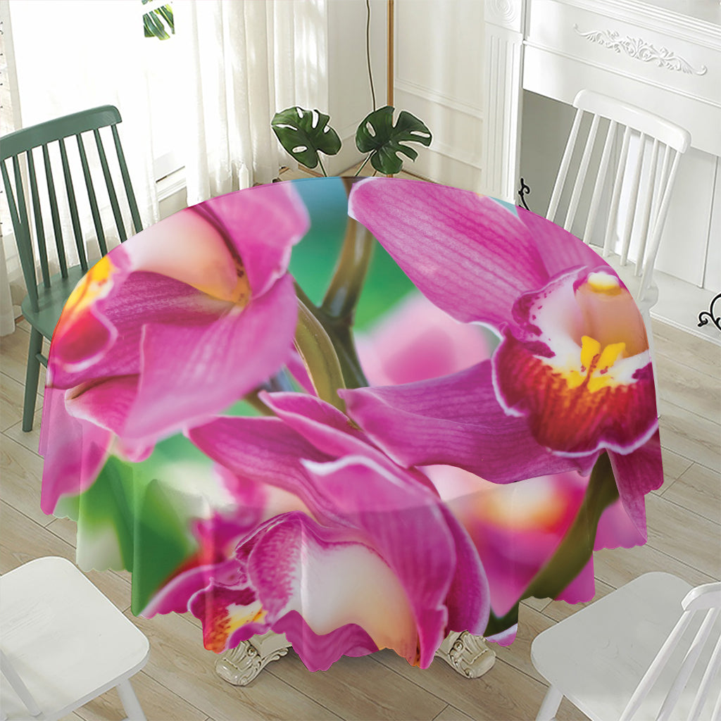 Pink Orchid Flower Print Waterproof Round Tablecloth