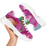 Pink Orchid Flower Print White Chunky Shoes