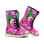 Pink Orchid Flower Print Winter Boots