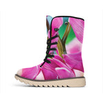 Pink Orchid Flower Print Winter Boots