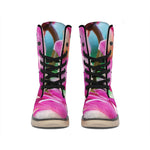 Pink Orchid Flower Print Winter Boots